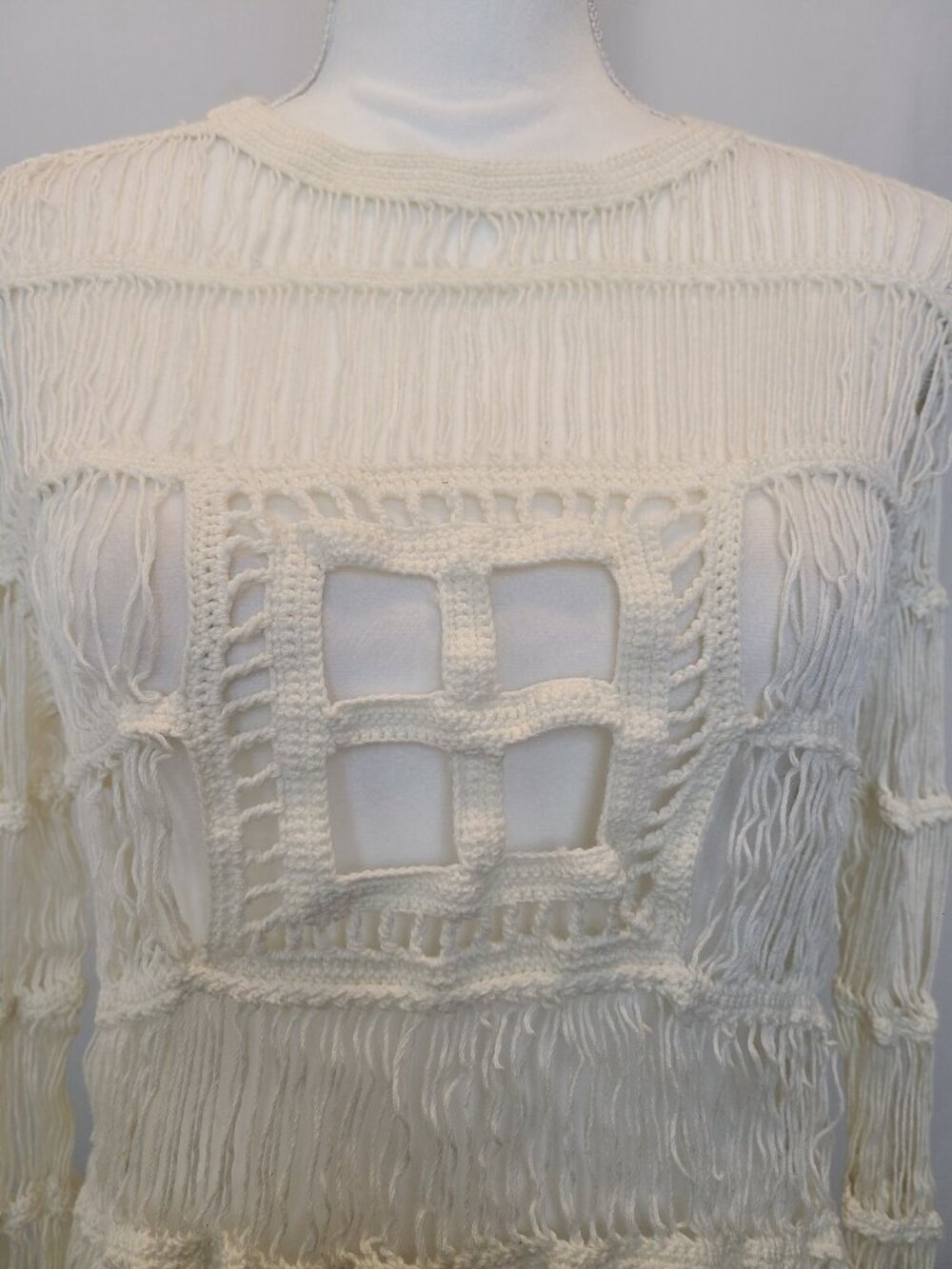 BOY Band of Outsiders Ivory Macrame Crochet Long Sleeve Boho Shirt Size 2 - Picture 2 of 5